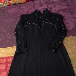 St. John Black Long Sleeve Dress with Embellishments